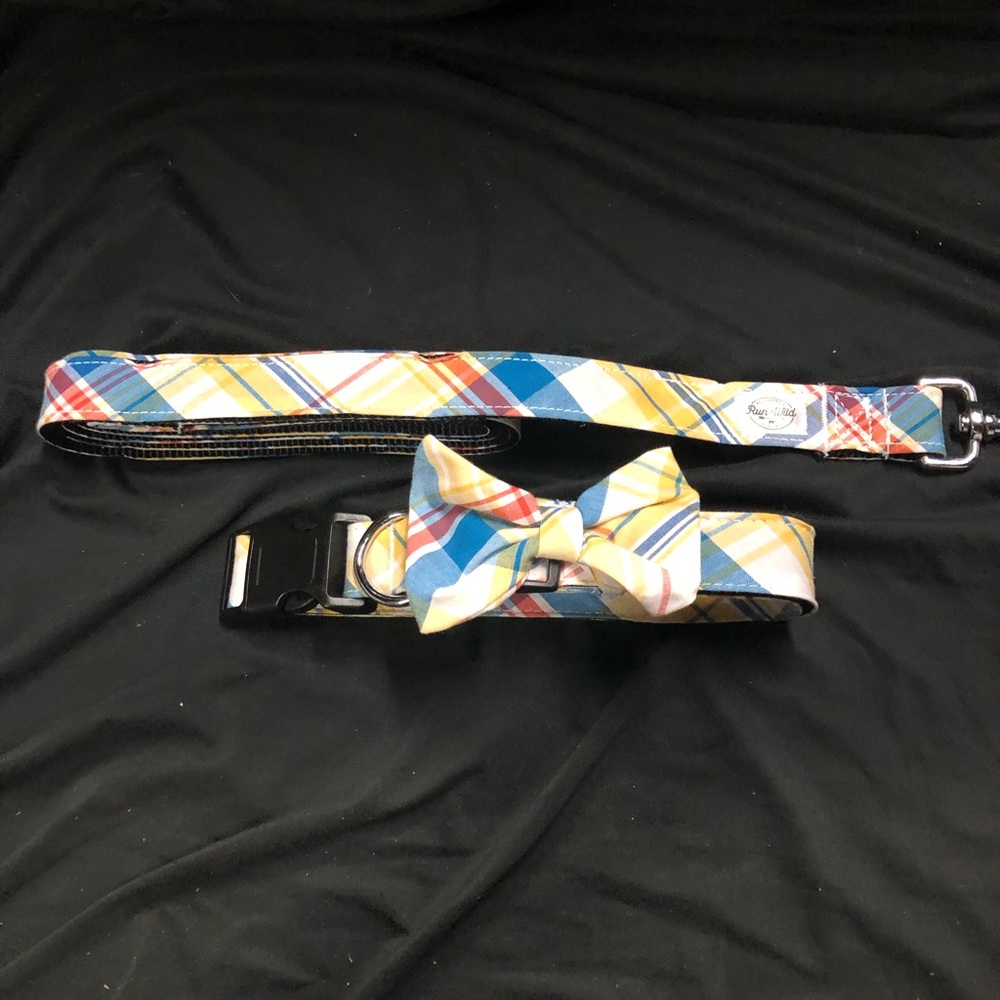 Dog Collar & Leash Set Summer Plaid Size L NWOT